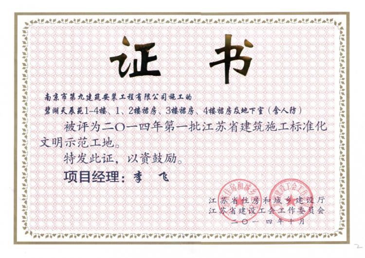 省標(biāo)準(zhǔn)化文明示范工地-碧湖天辰-2014-第1張圖片-南京九建