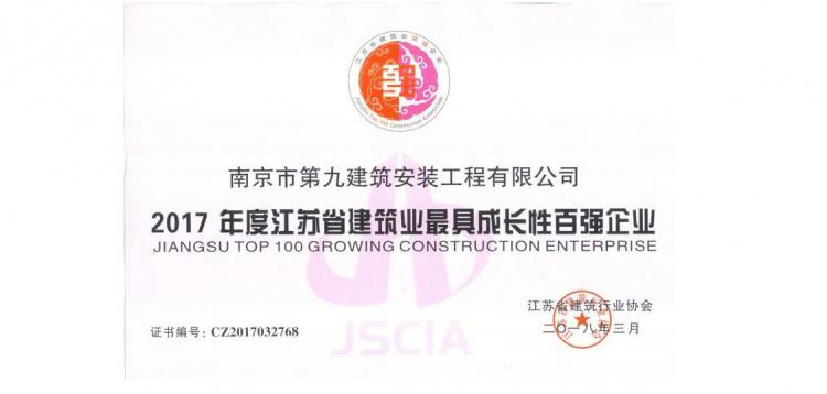 江蘇省建筑業(yè)最具成長性百強企業(yè)-2017